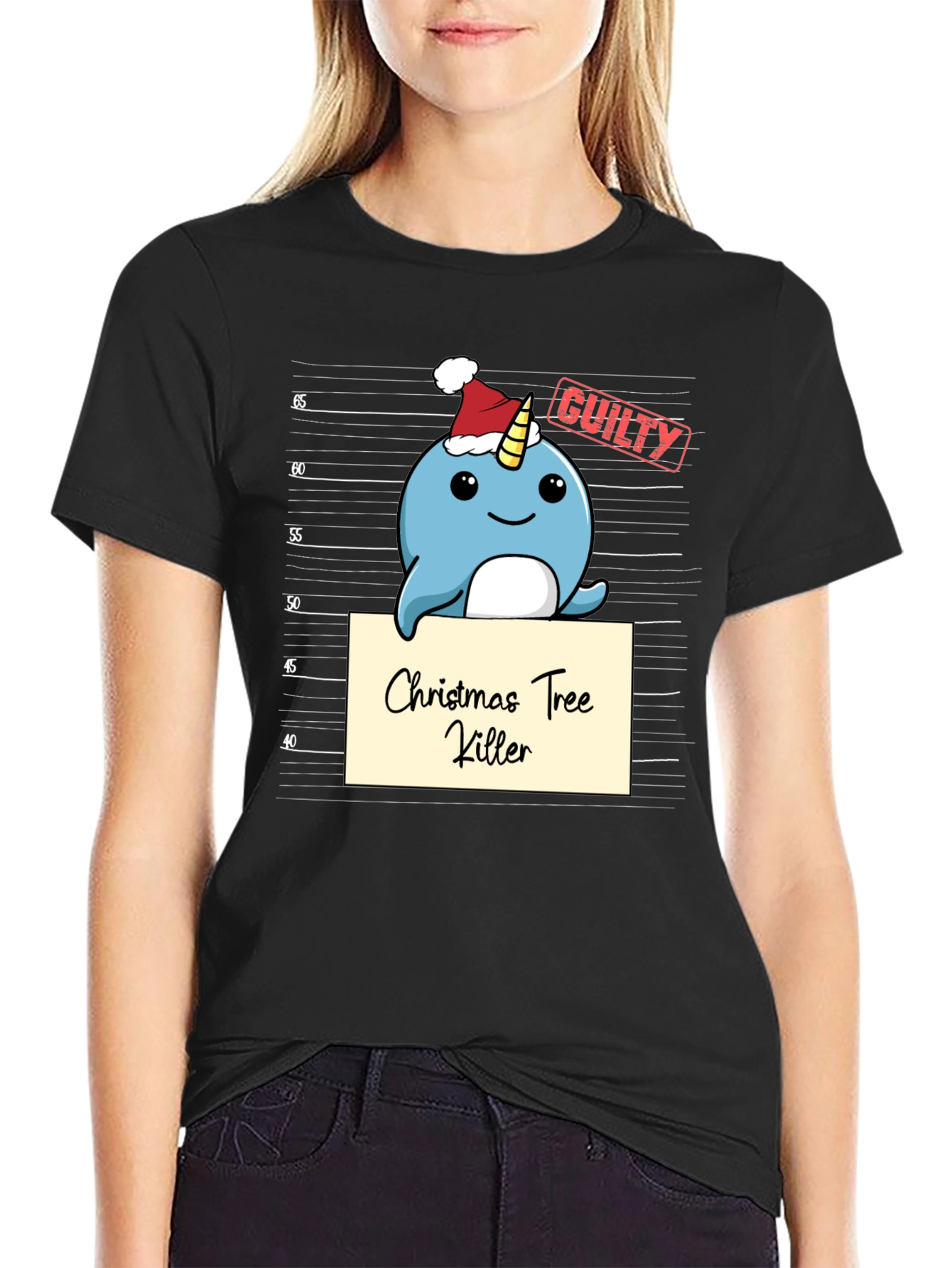Christmas Tree Killer Narwhal Mugshot T-Shirt