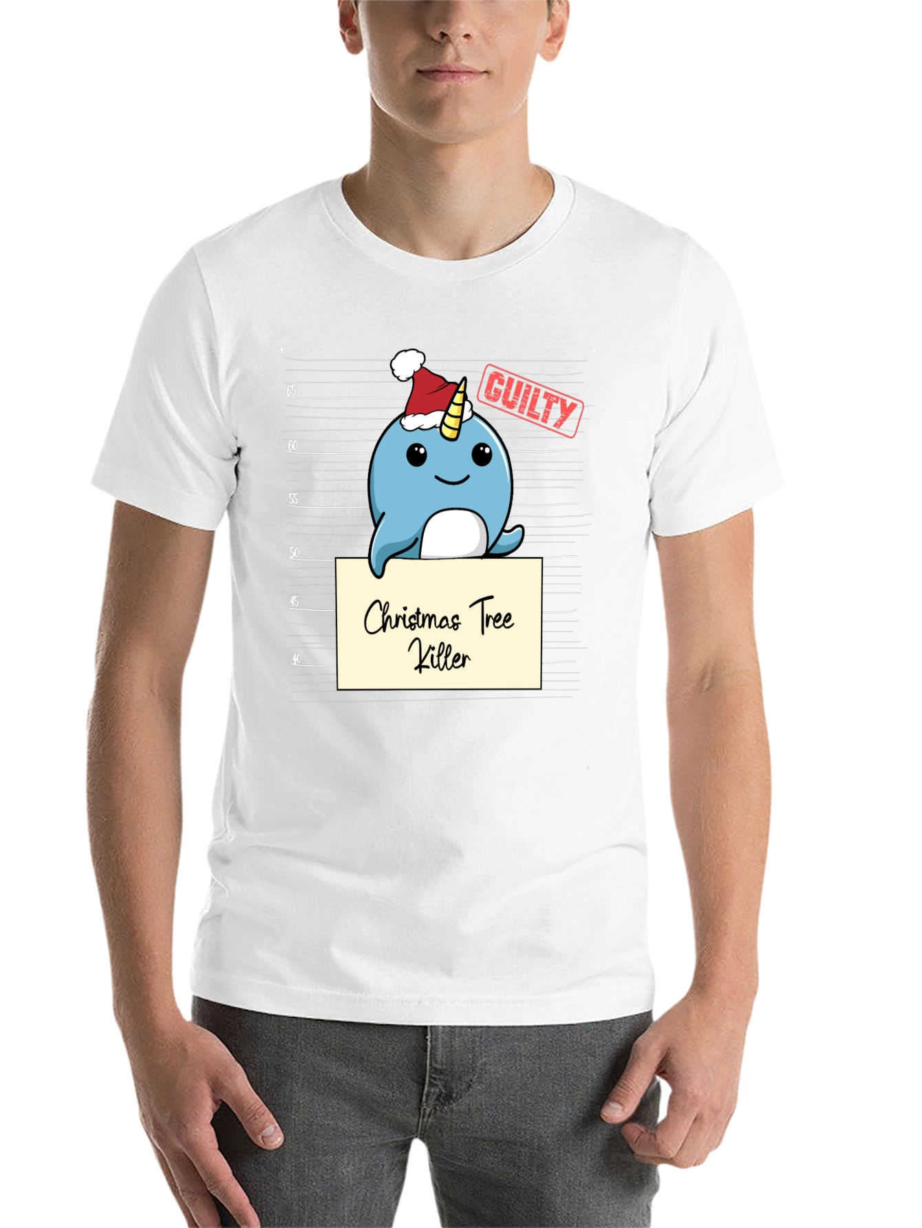 Christmas Tree Killer Narwhal Mugshot T-Shirt