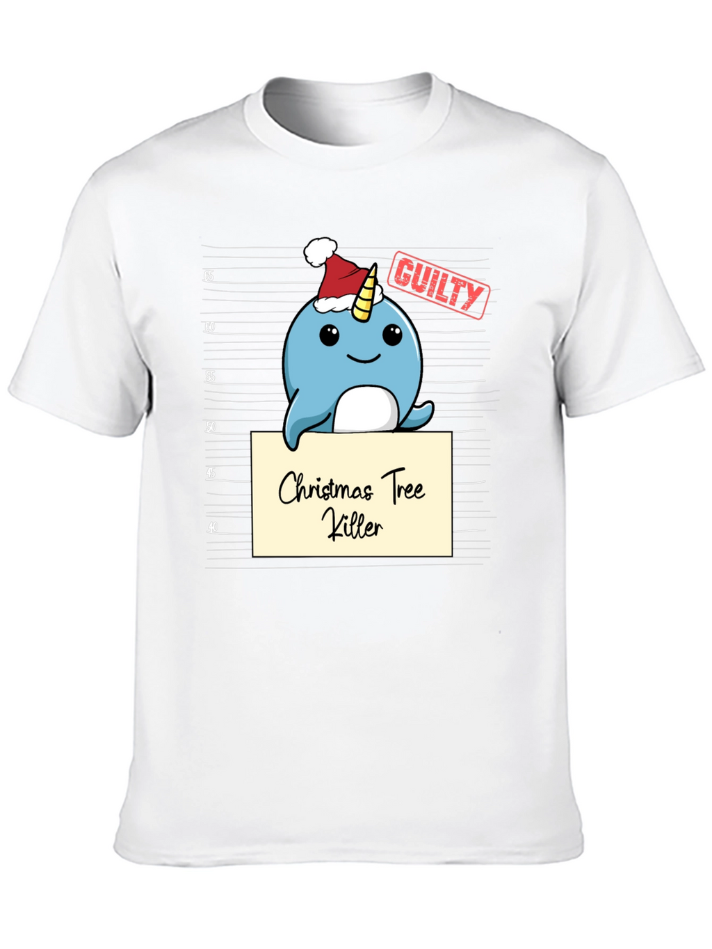 Christmas Tree Killer Narwhal Mugshot T-Shirt