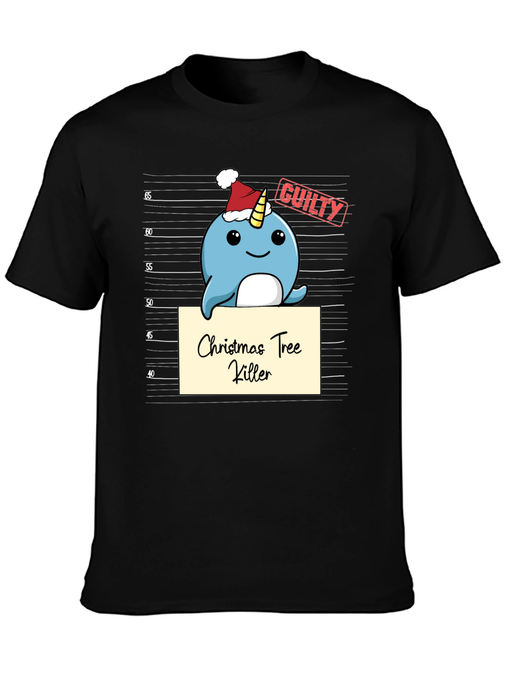 Christmas Tree Killer Narwhal Mugshot T-Shirt