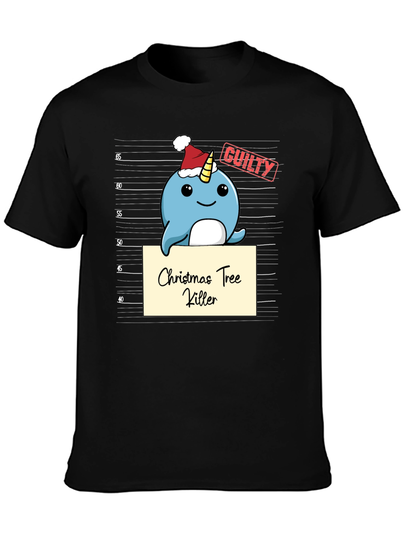 Christmas Tree Killer Narwhal Mugshot T-Shirt
