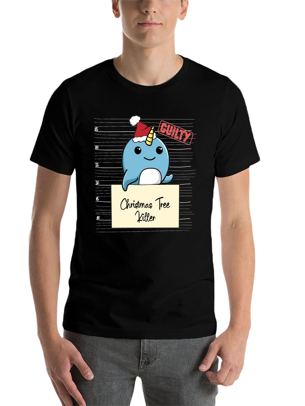 Christmas Tree Killer Narwhal Mugshot T-Shirt