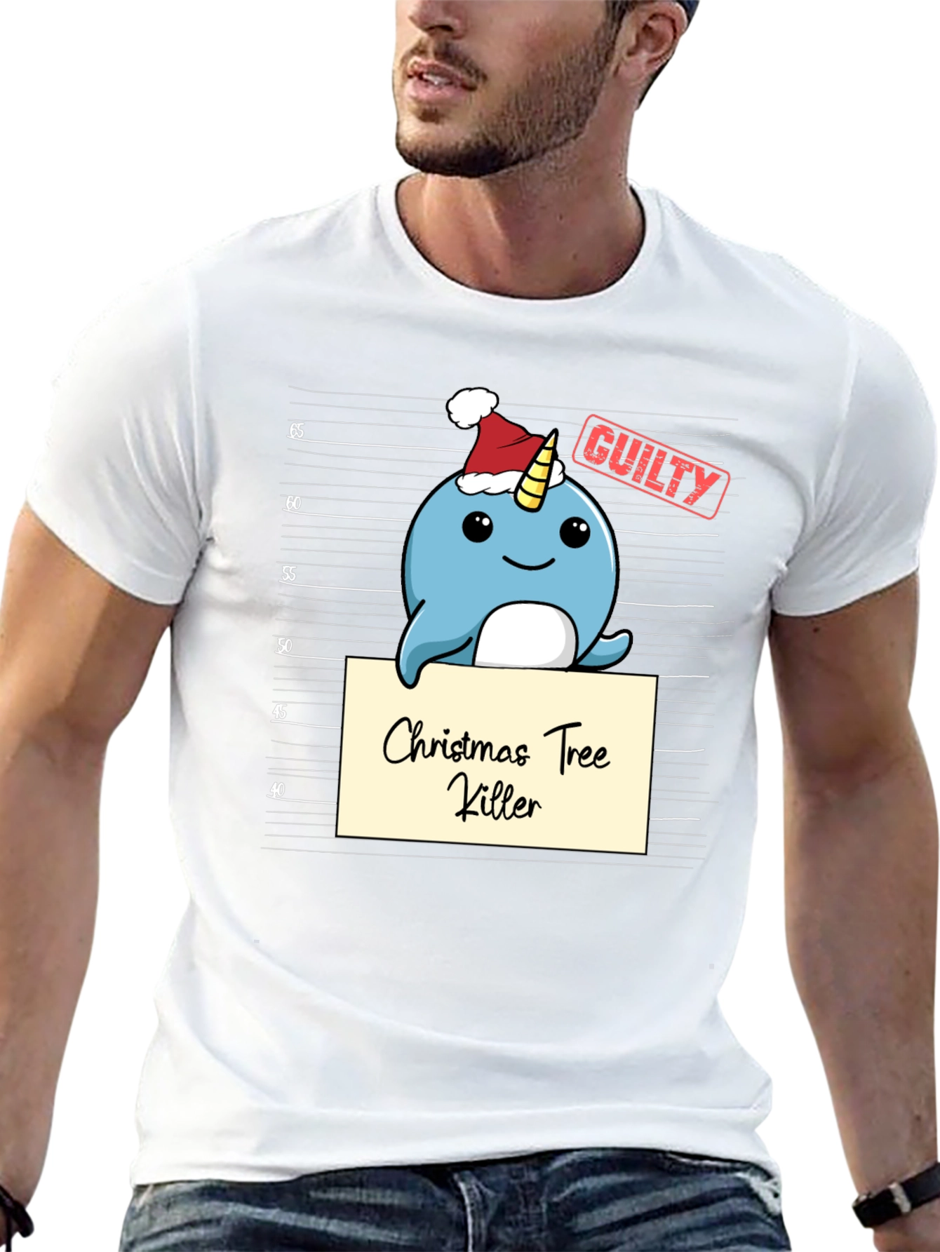 Christmas Tree Killer Narwhal Mugshot T-Shirt