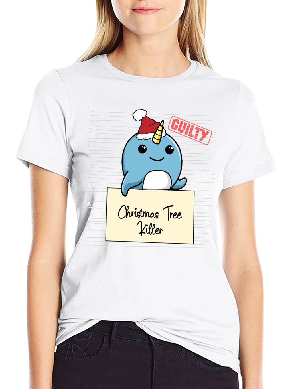 Christmas Tree Killer Narwhal Mugshot T-Shirt