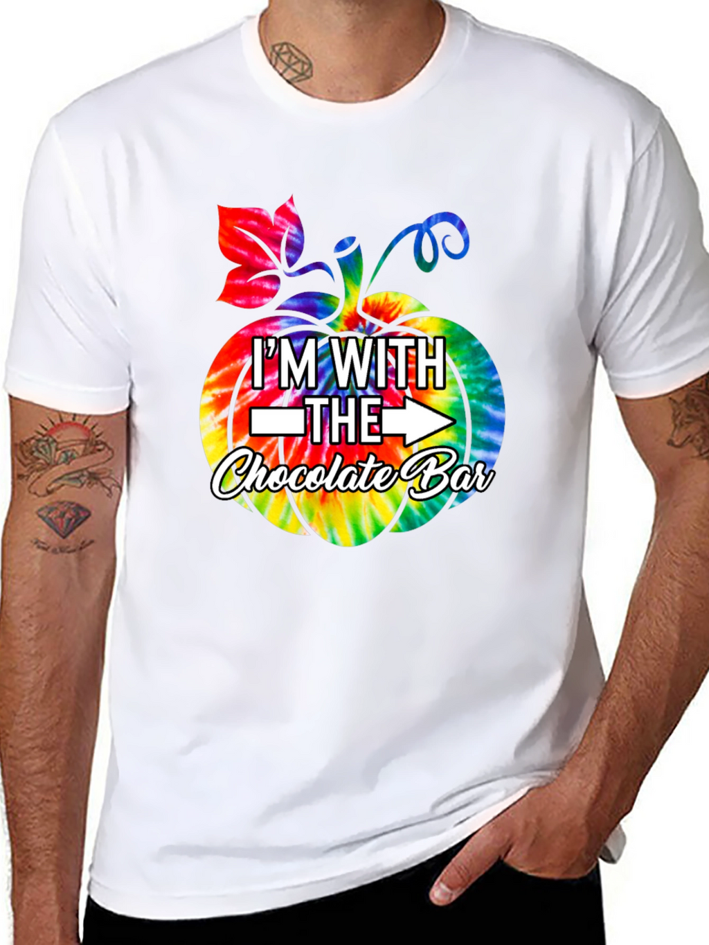 Im With The Chocolate Bar Tie Dye Pumpkin T-Shirt