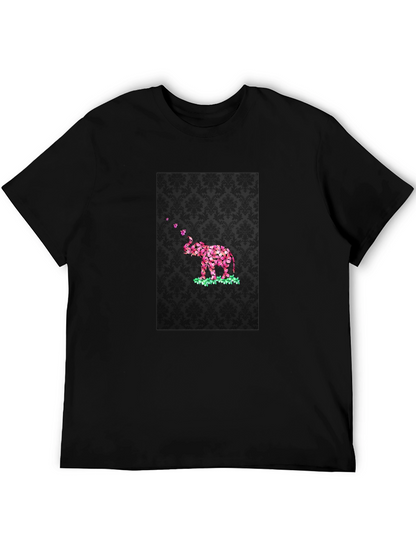 Floral Elephant Graphic Print Black T-Shirt