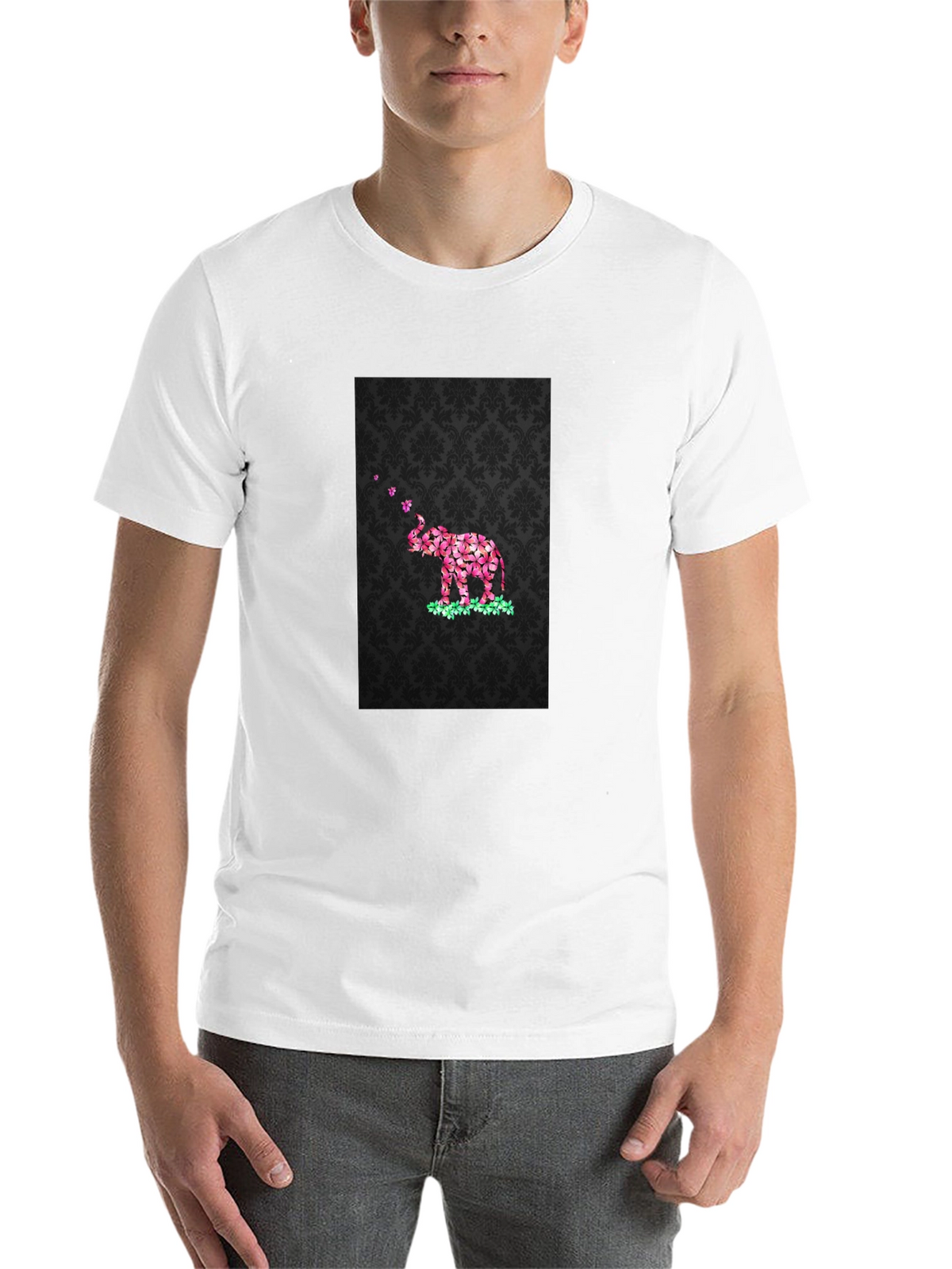 Floral Elephant Graphic Print Black T-Shirt