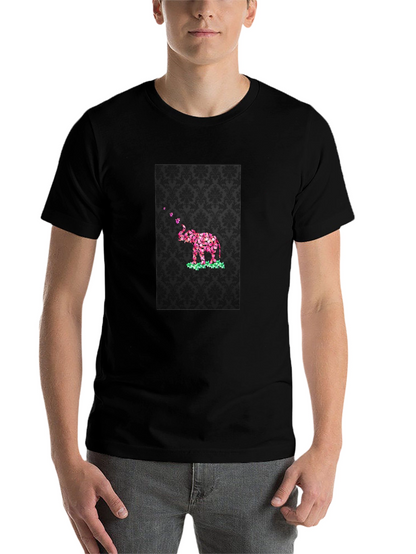 Floral Elephant Graphic Print Black T-Shirt