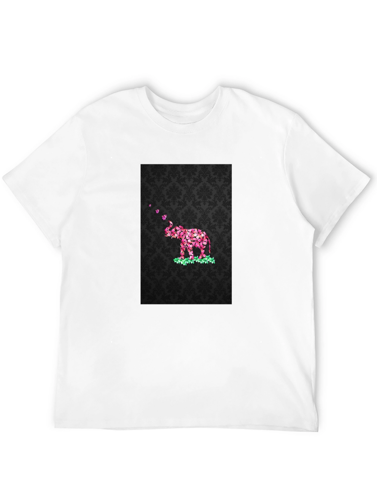 Floral Elephant Graphic Print Black T-Shirt