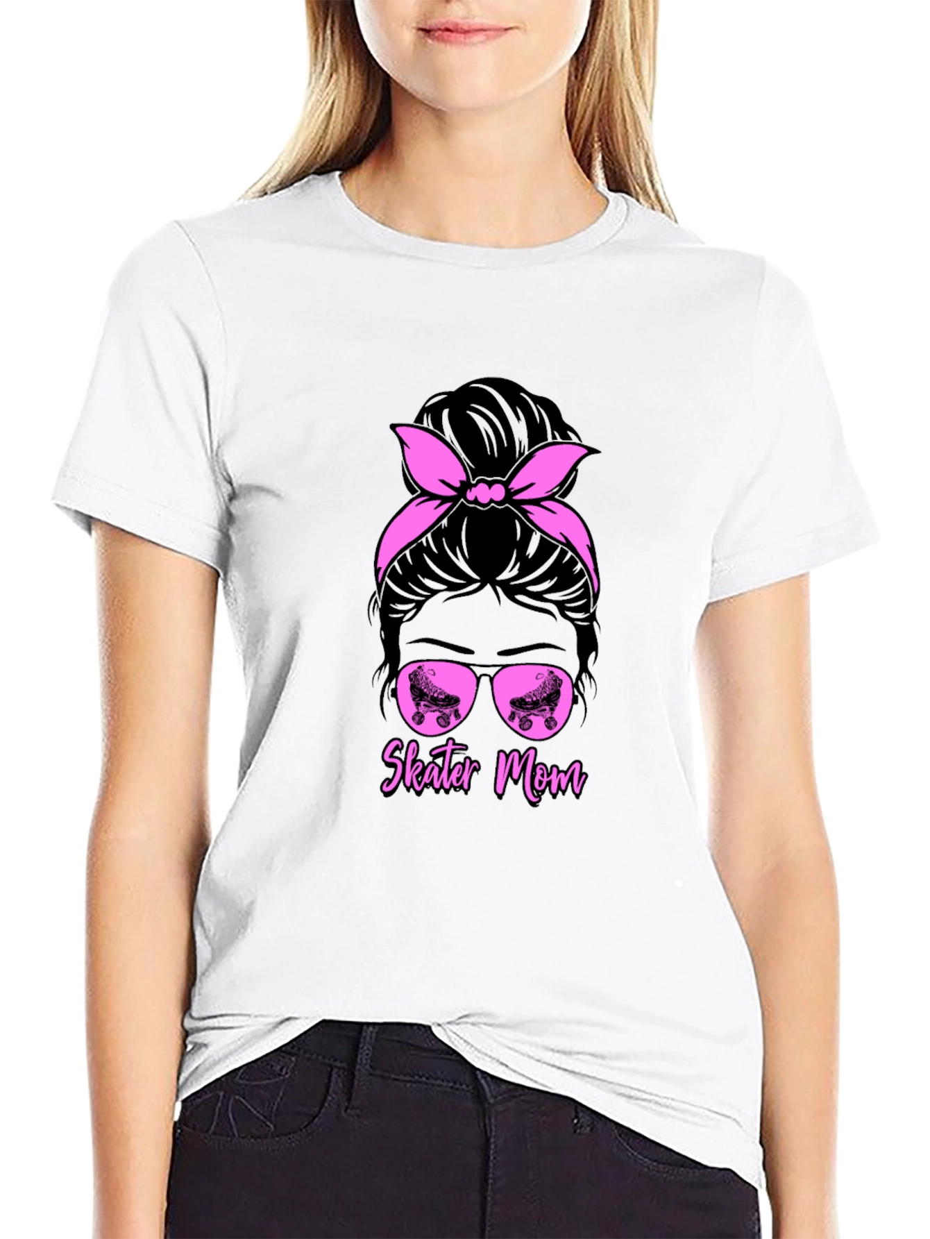 Skater Mom T-Shirt - Messy Bun Roller Skate Design