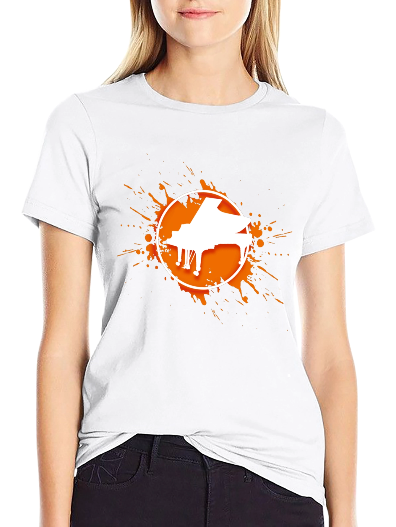 Piano Splatter Graphic Tee - Black Cotton Casual Shirt
