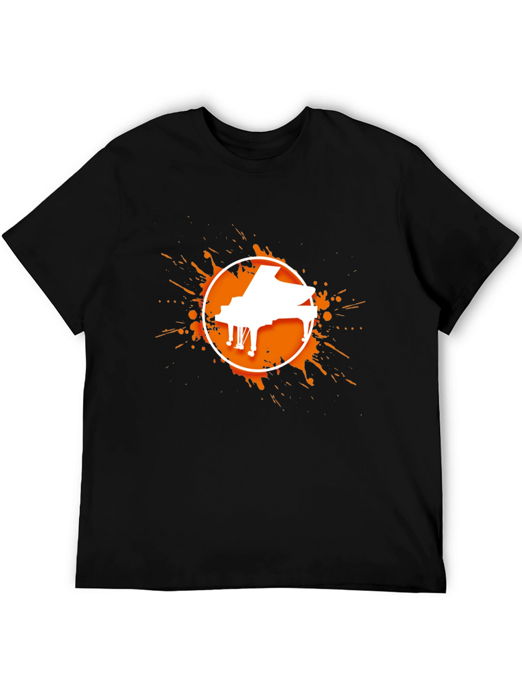 Piano Splatter Graphic Tee - Black Cotton Casual Shirt