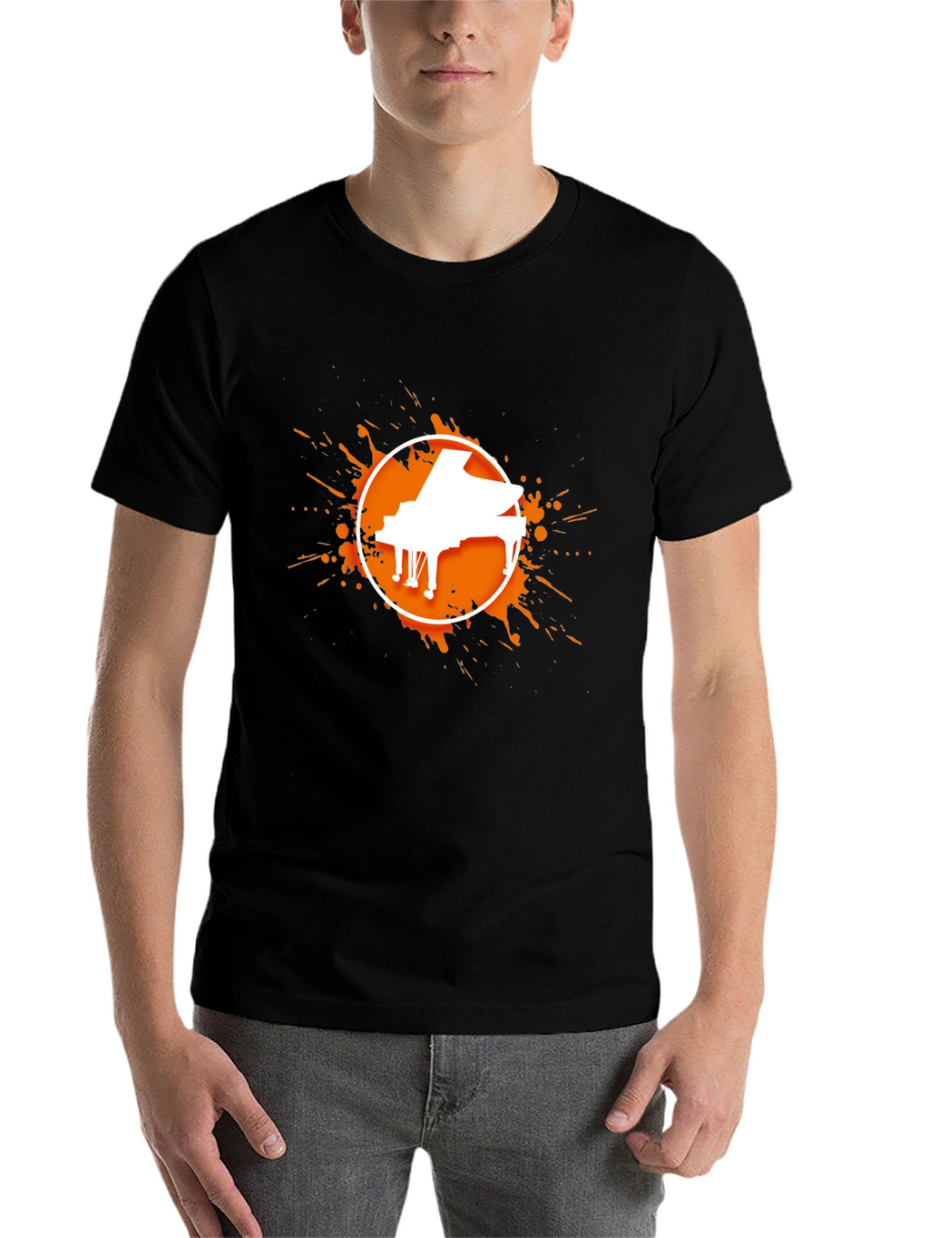 Piano Splatter Graphic Tee - Black Cotton Casual Shirt