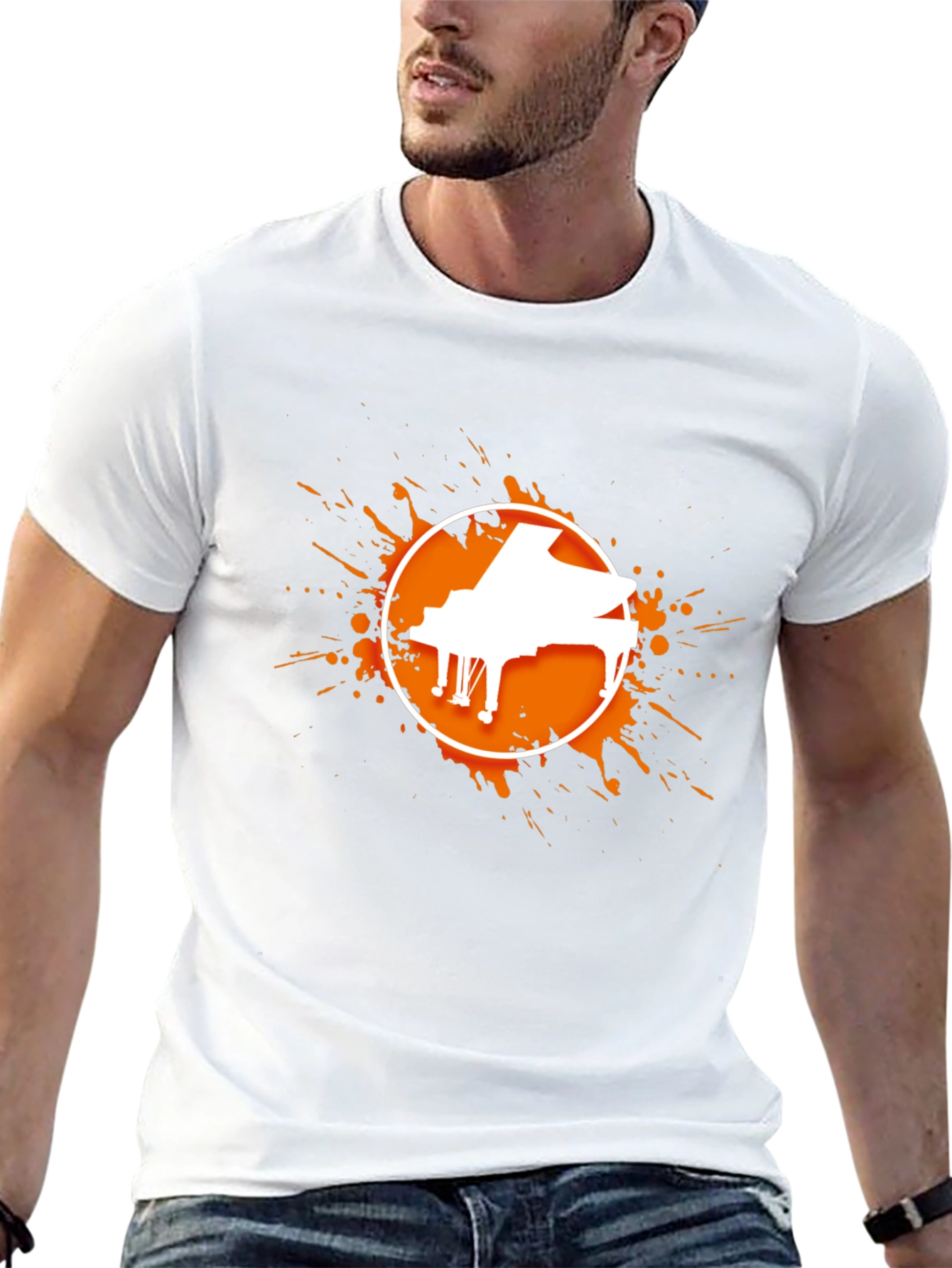 Piano Splatter Graphic Tee - Black Cotton Casual Shirt