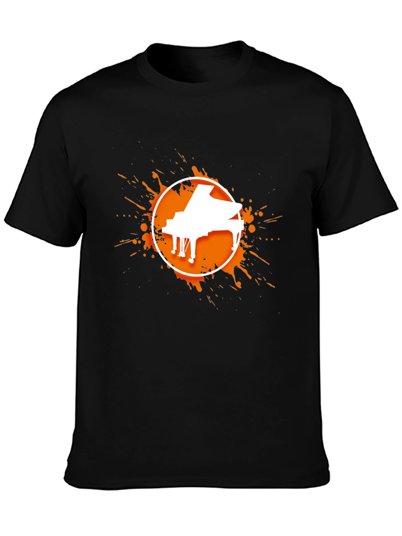 Piano Splatter Graphic Tee - Black Cotton Casual Shirt