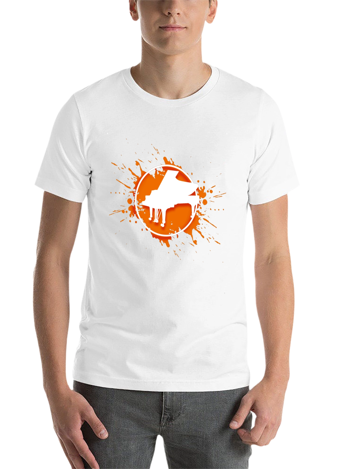 Piano Splatter Graphic Tee - Black Cotton Casual Shirt