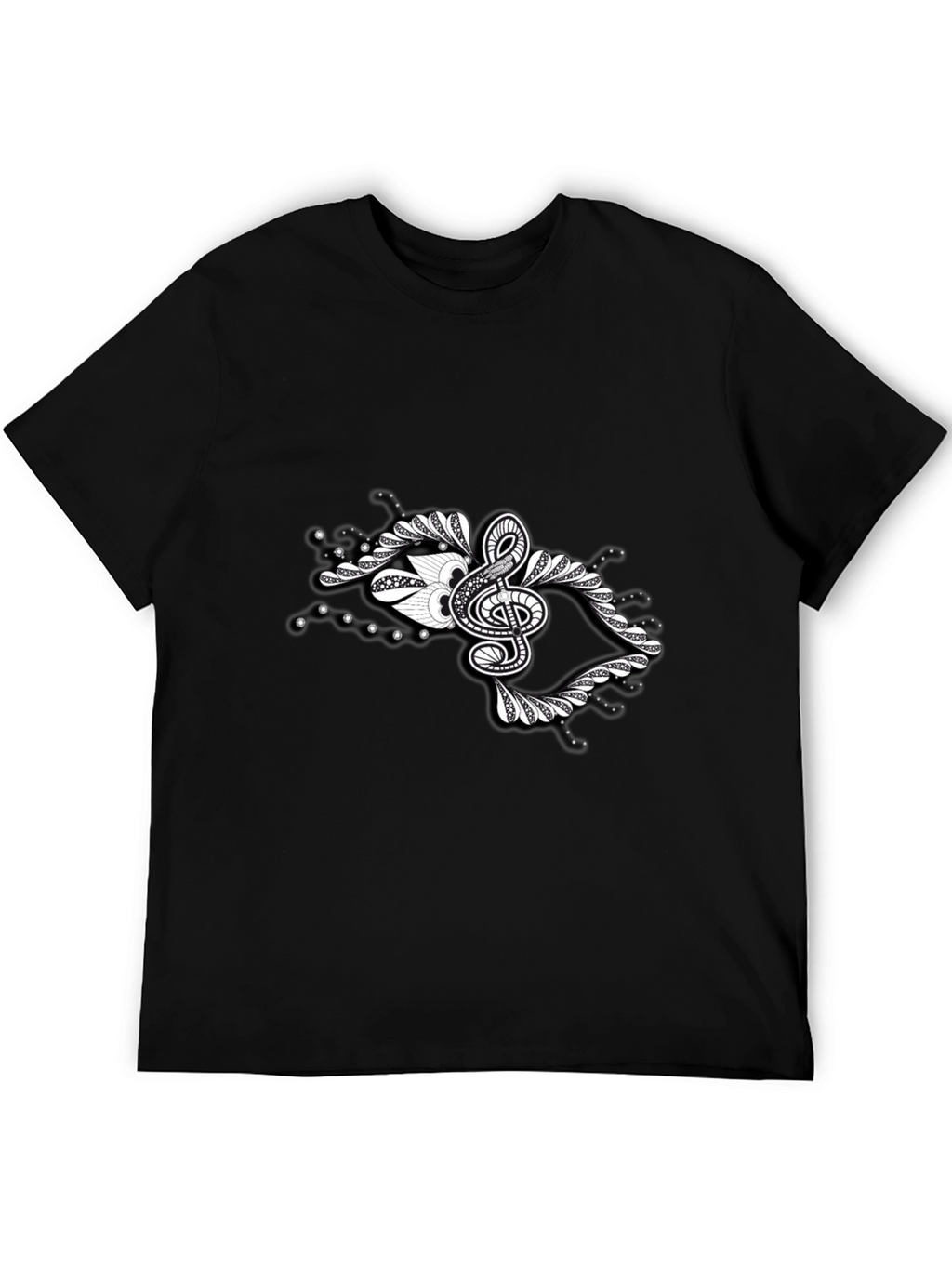 Stylish Black Tee with Music Note Graphic Design