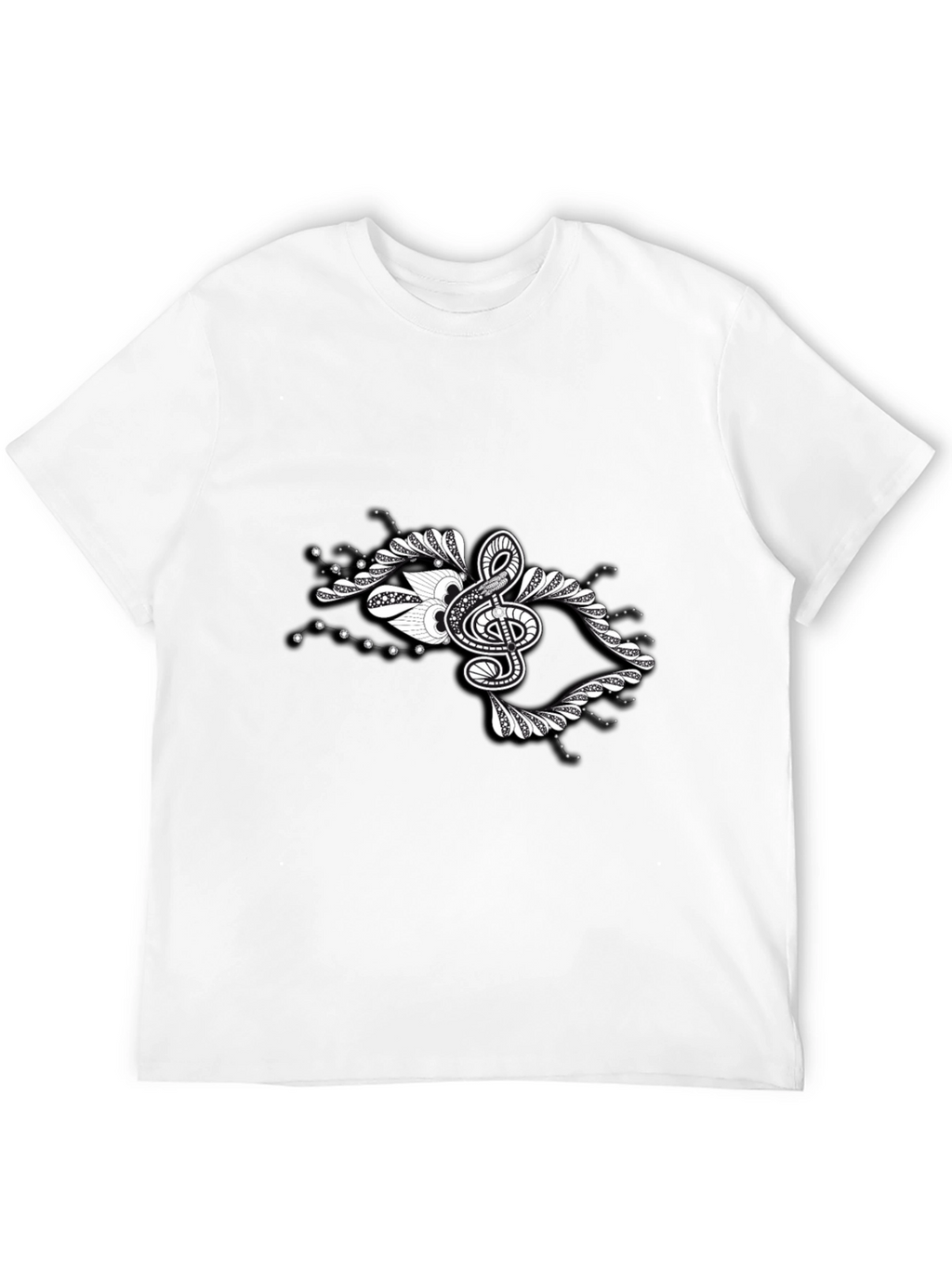 Stylish Black Tee with Music Note Graphic Design