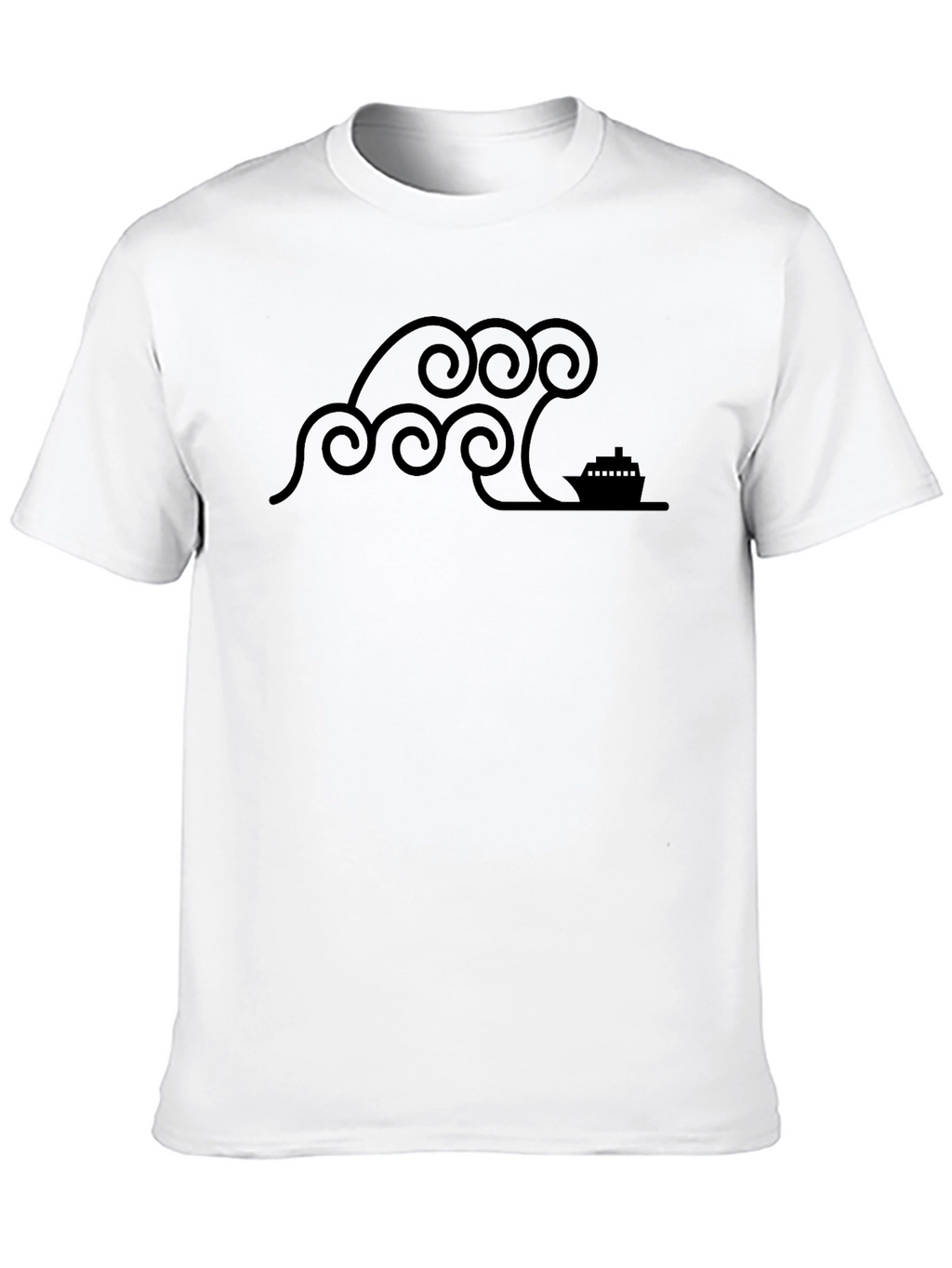 Stylized Wave & Boat Graphic Tee - Black