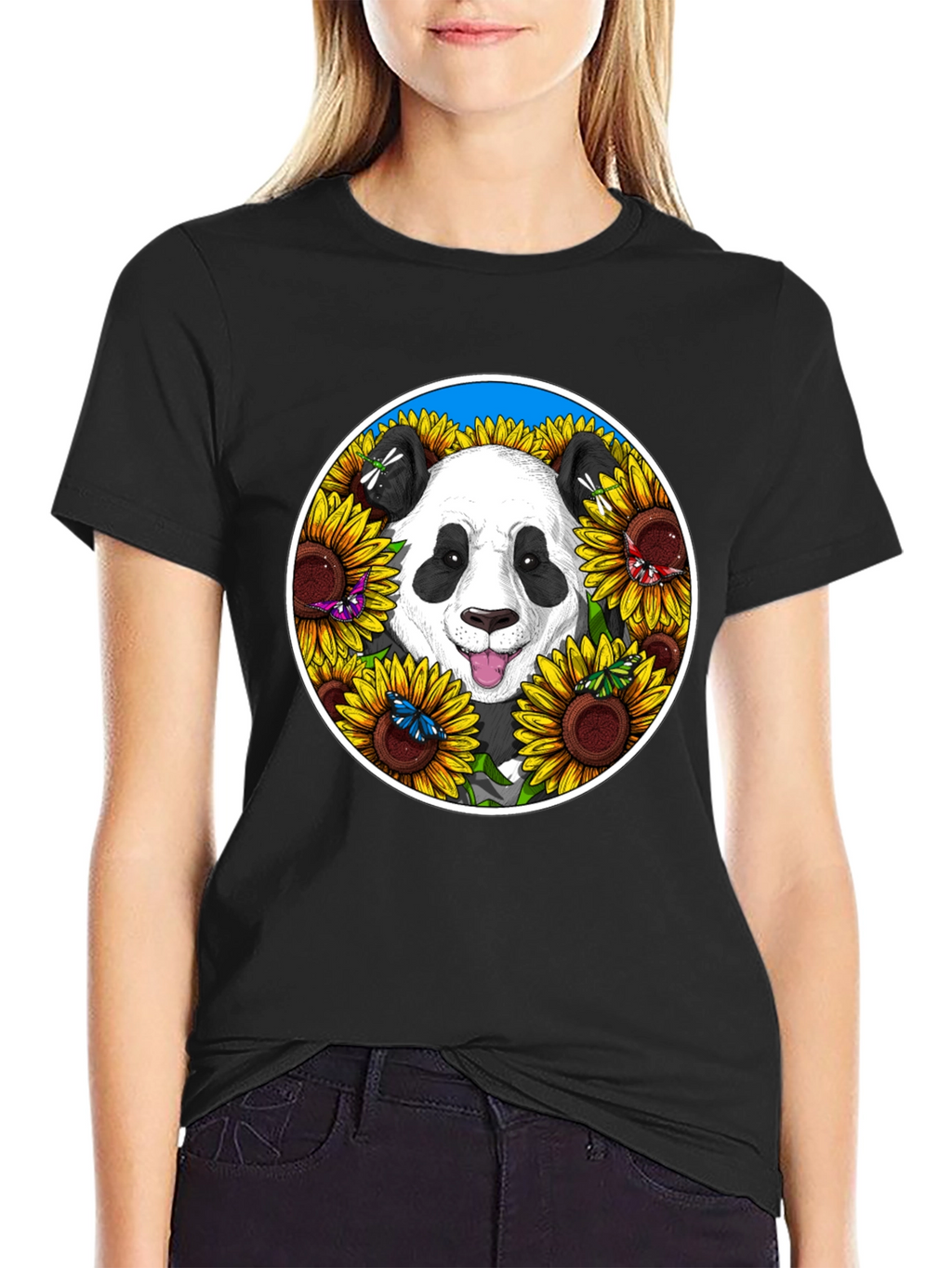 Panda Sunflower Graphic Tee