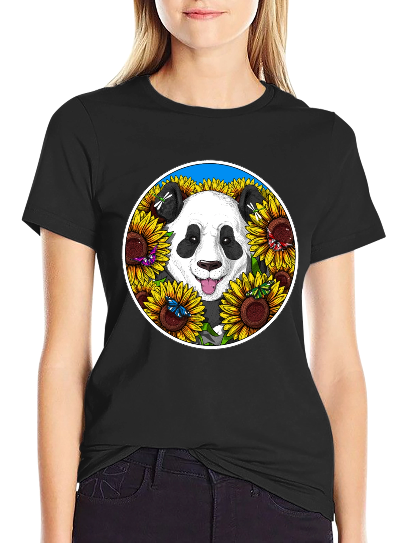 Panda Sunflower Graphic Tee