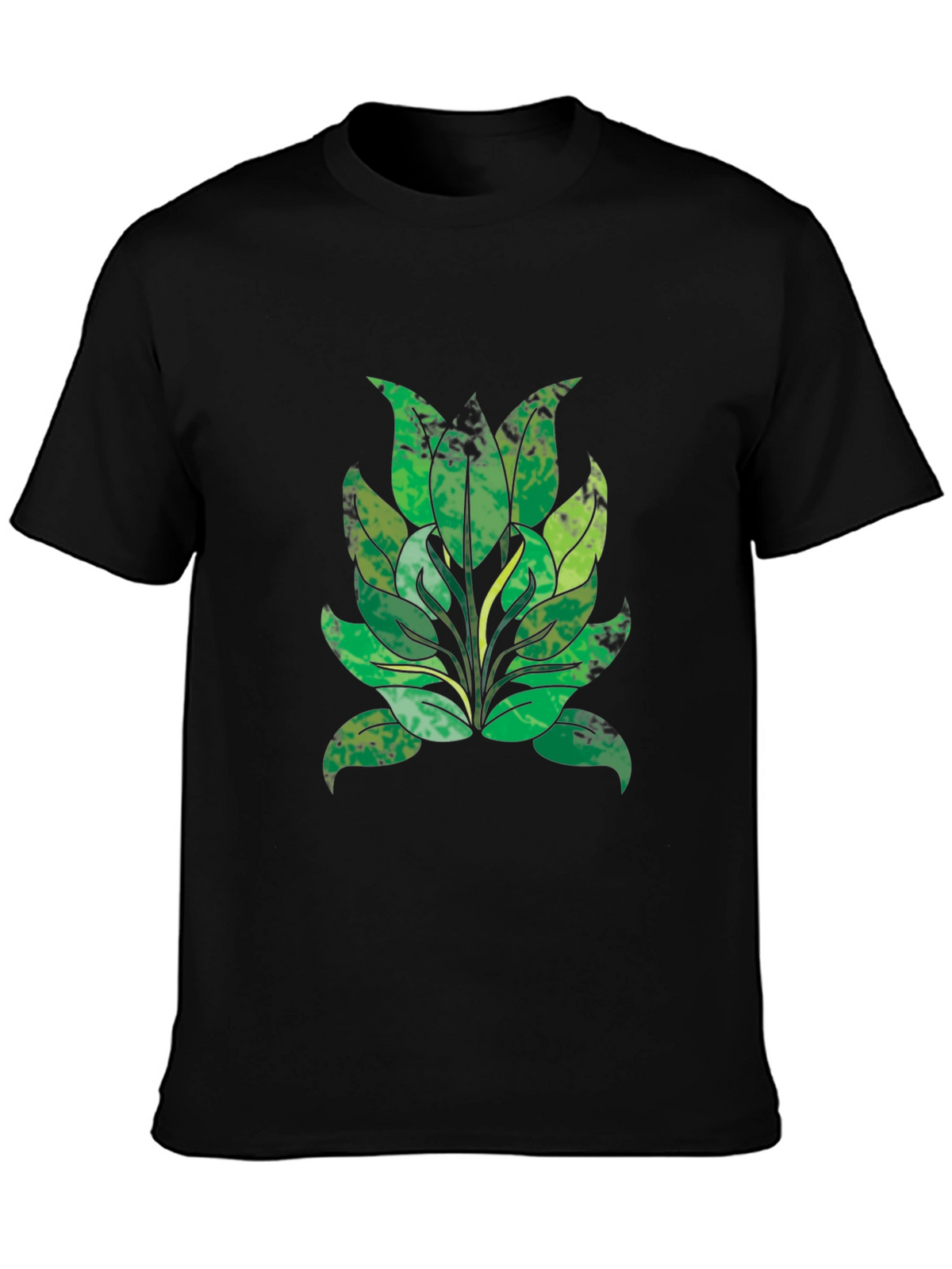 Green Leaf Graphic Black T-Shirt