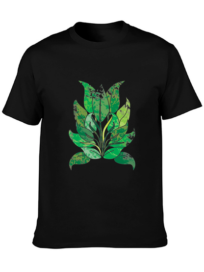 Green Leaf Graphic Black T-Shirt