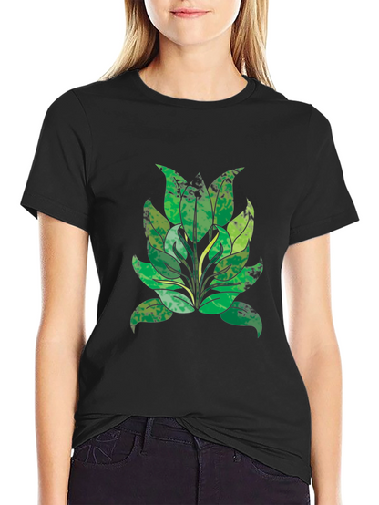 Green Leaf Graphic Black T-Shirt