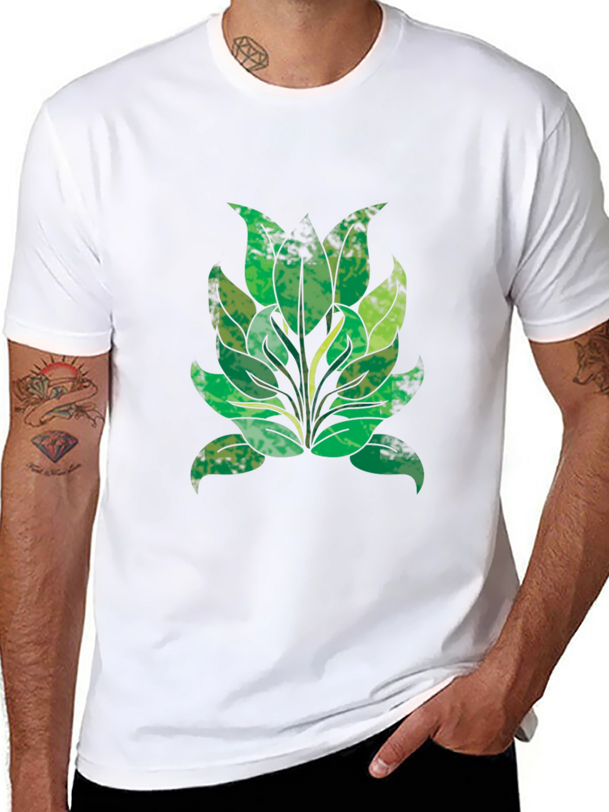 Green Leaf Graphic Black T-Shirt
