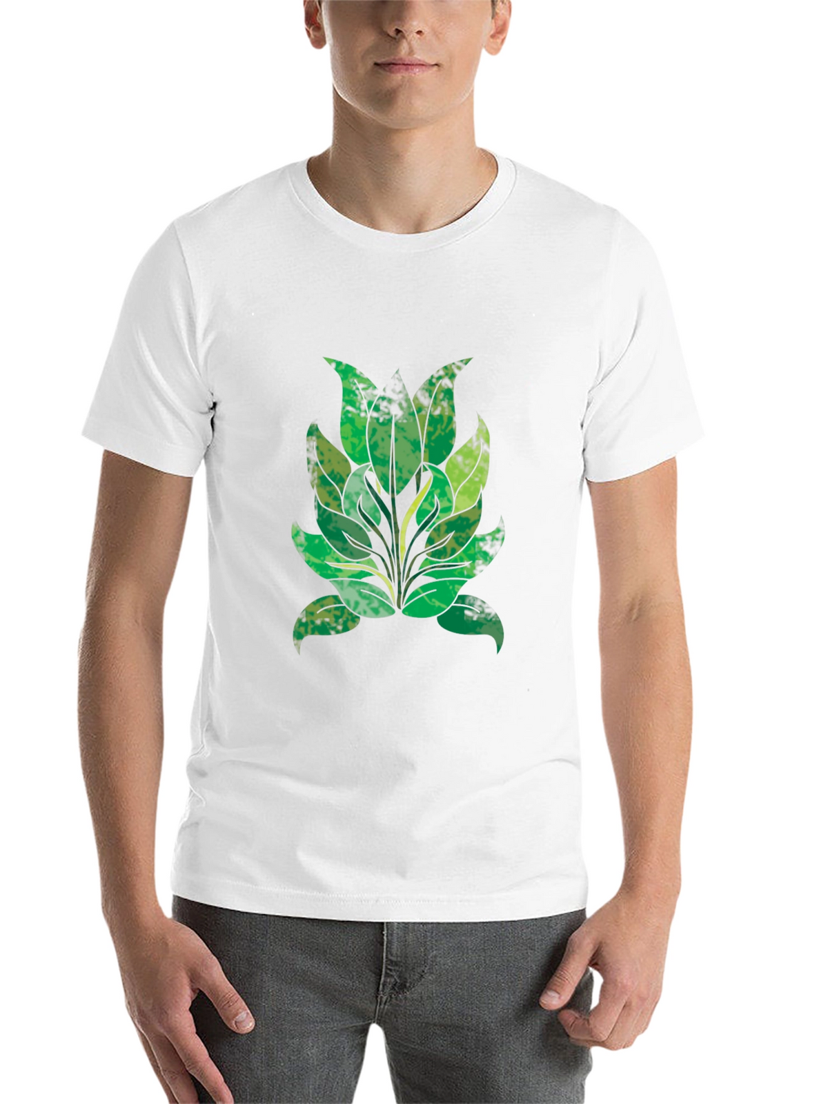 Green Leaf Graphic Black T-Shirt