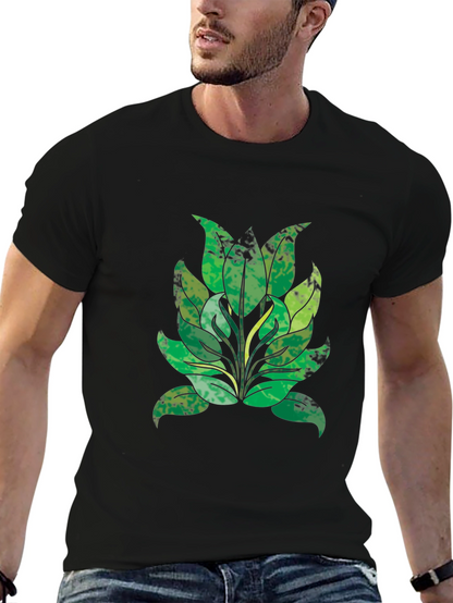 Green Leaf Graphic Black T-Shirt