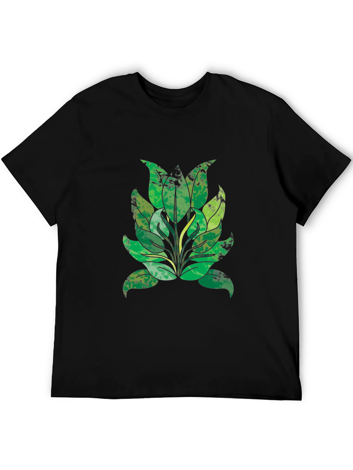 Green Leaf Graphic Black T-Shirt