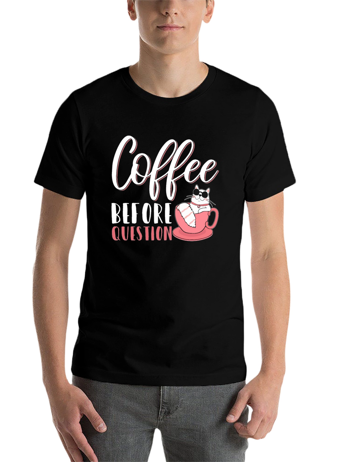 Coffee Before Question T-Shirt - Cat Lover Tee
