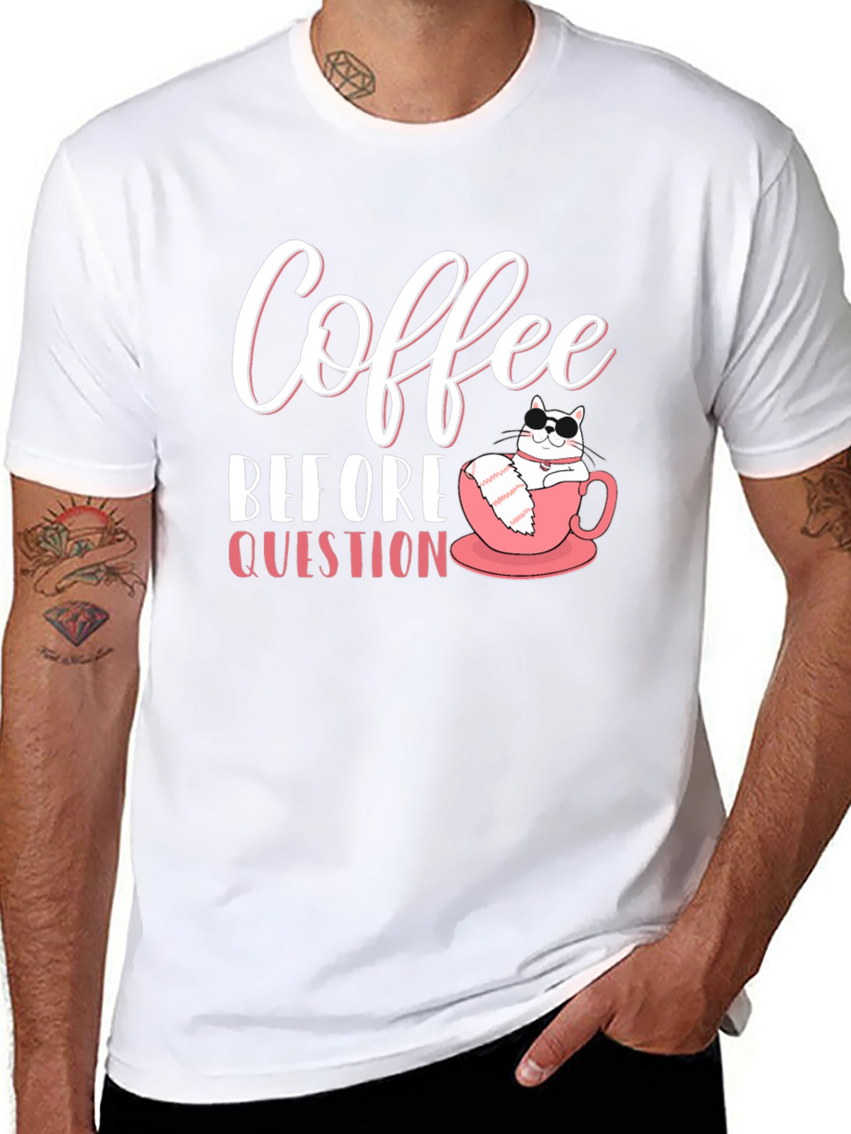 Coffee Before Question T-Shirt - Cat Lover Tee