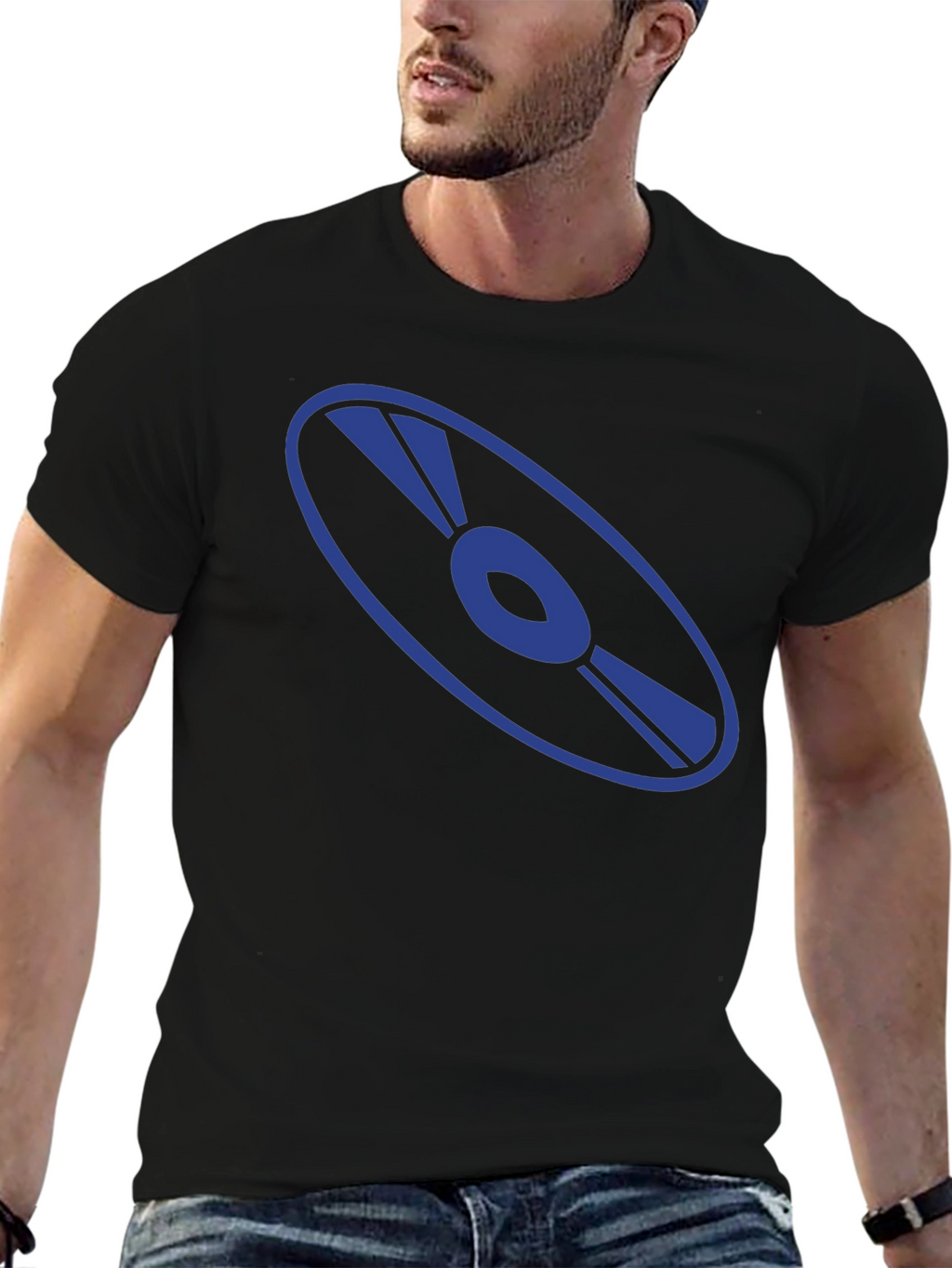 Retro Disc Graphic T-Shirt - Black Cotton Tee
