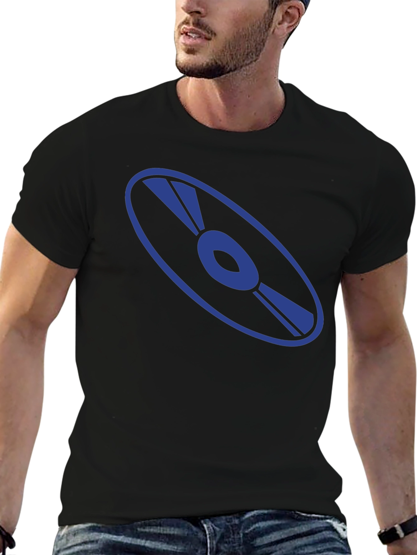 Retro Disc Graphic T-Shirt - Black Cotton Tee