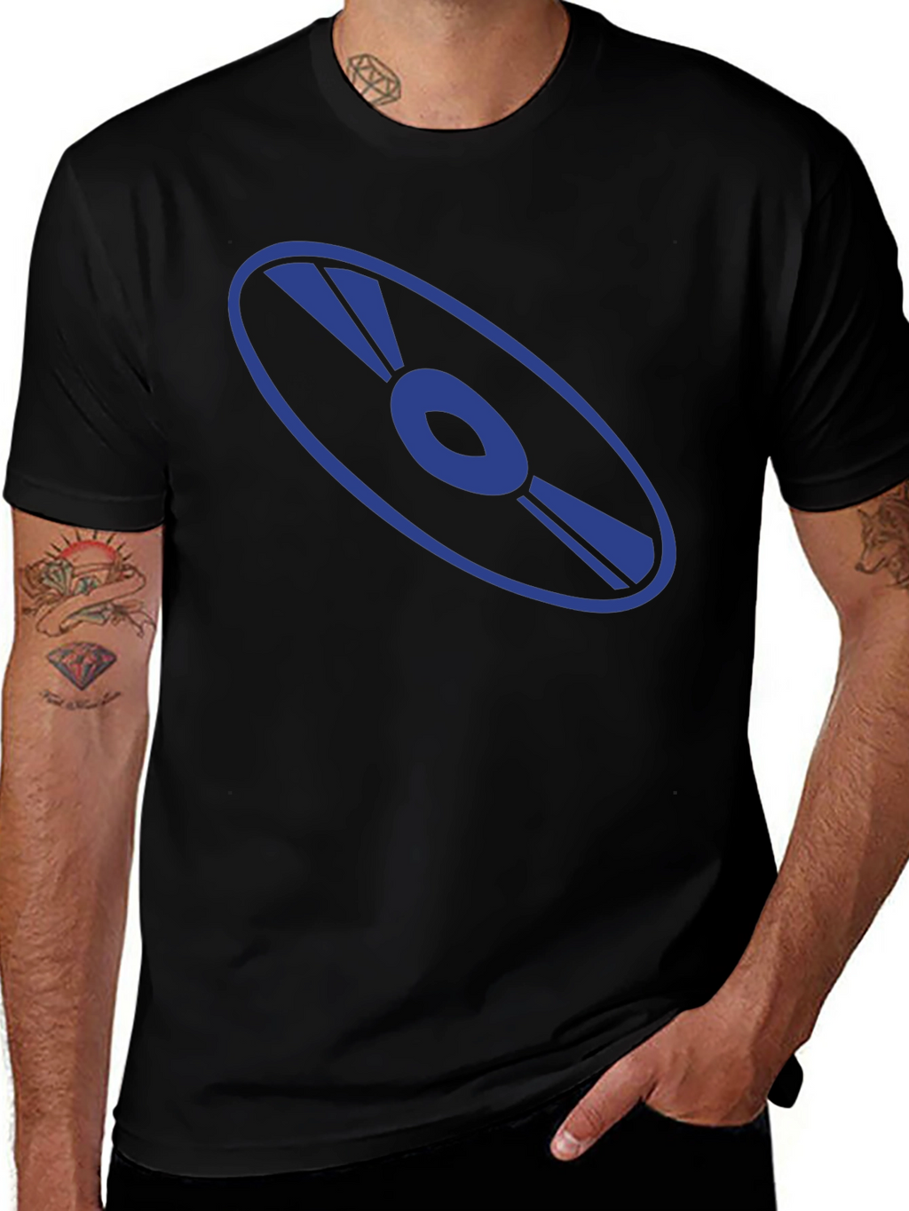 Retro Disc Graphic T-Shirt - Black Cotton Tee