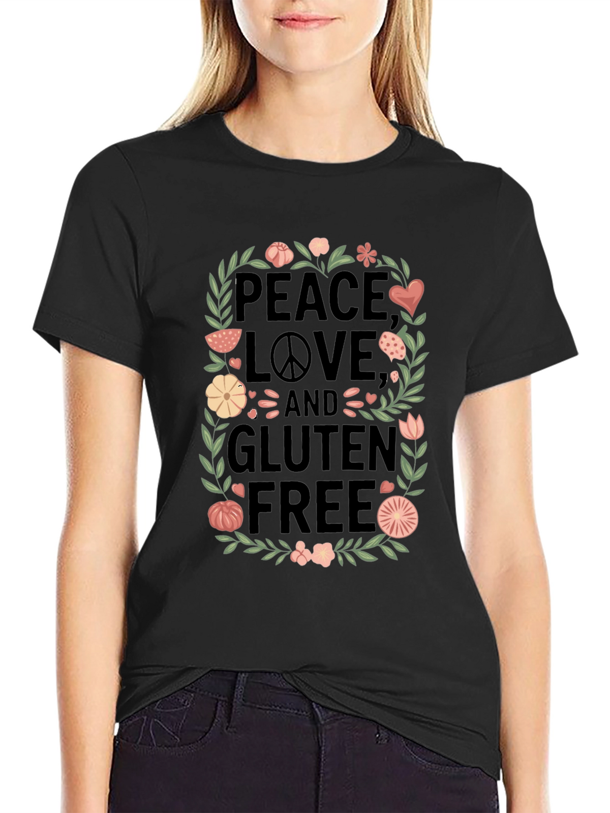 Peace Love & Gluten Free Black T-Shirt