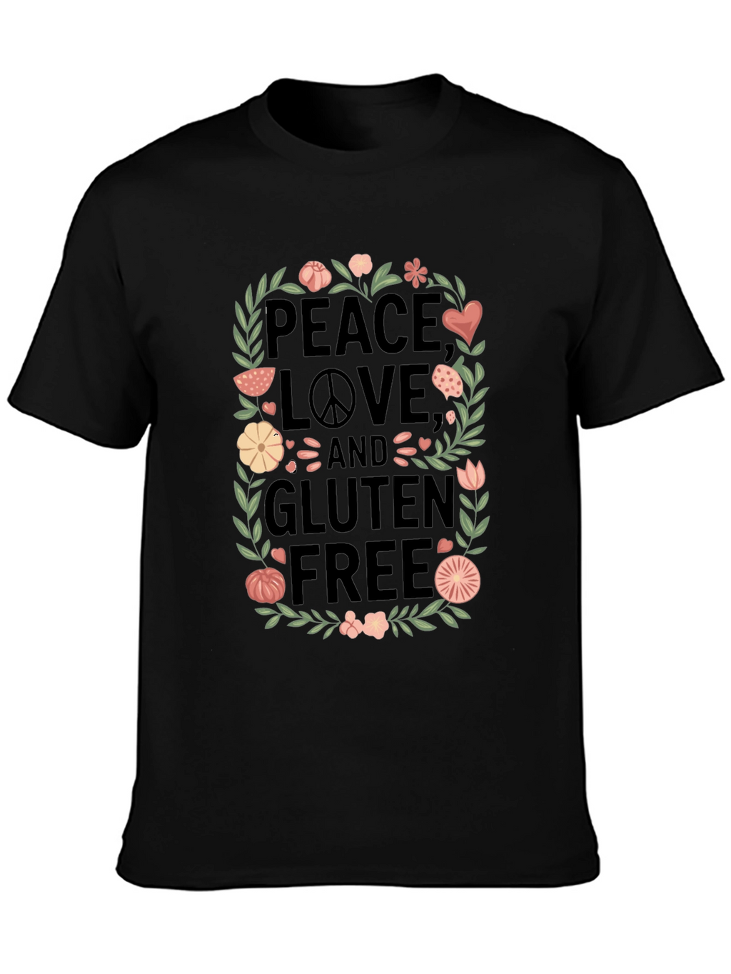 Peace Love & Gluten Free Black T-Shirt
