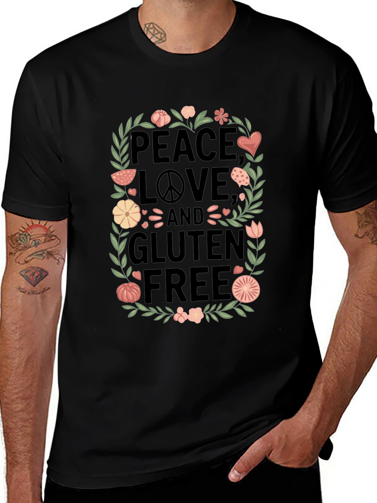 Peace Love & Gluten Free Black T-Shirt