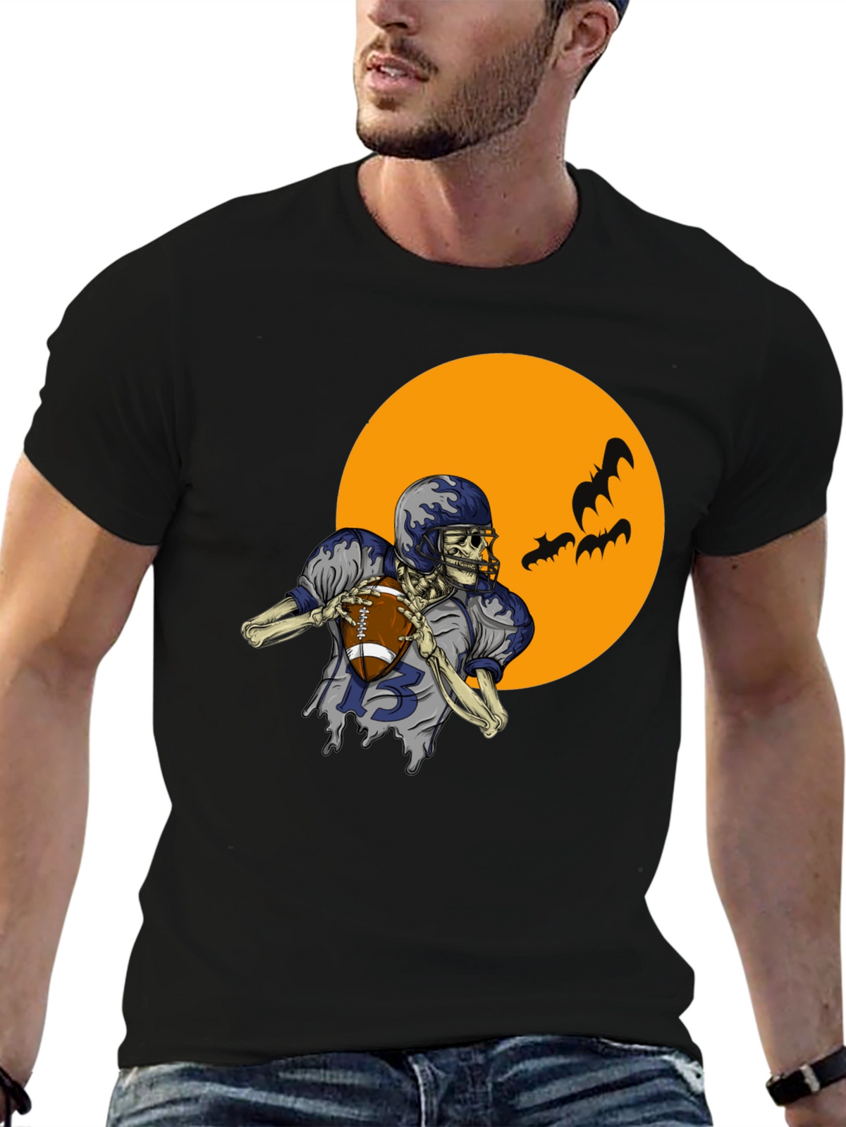 Skeleton Football Player Graphic Tee