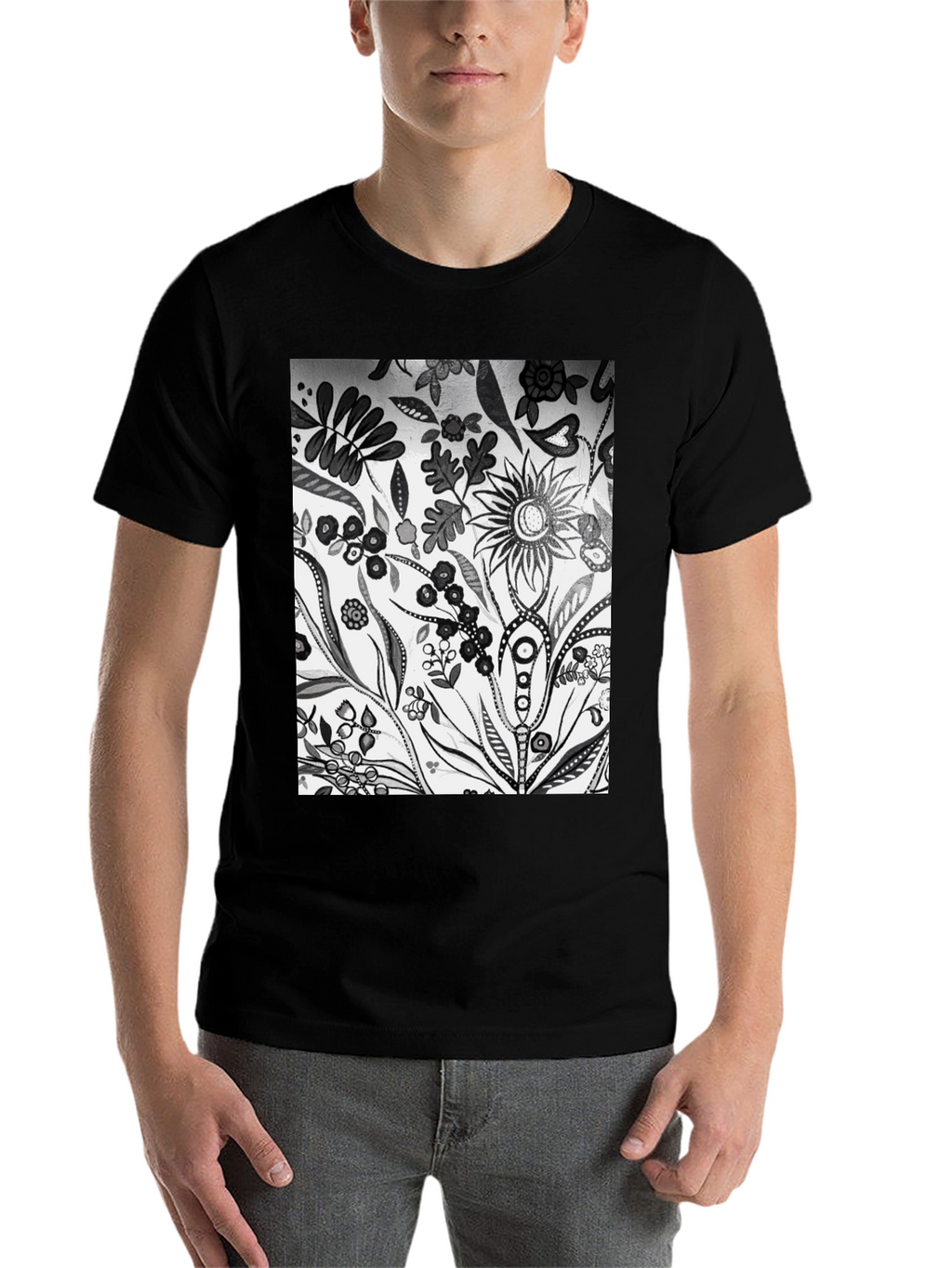 Floral Pattern Black Graphic Tee