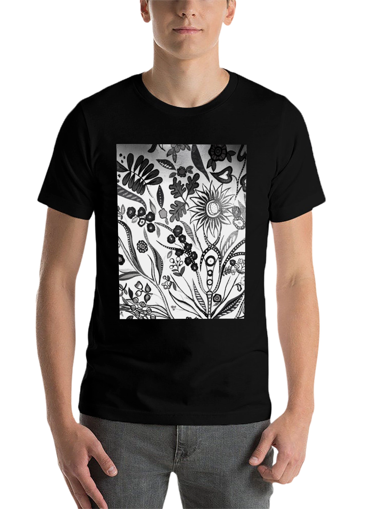 Floral Pattern Black Graphic Tee
