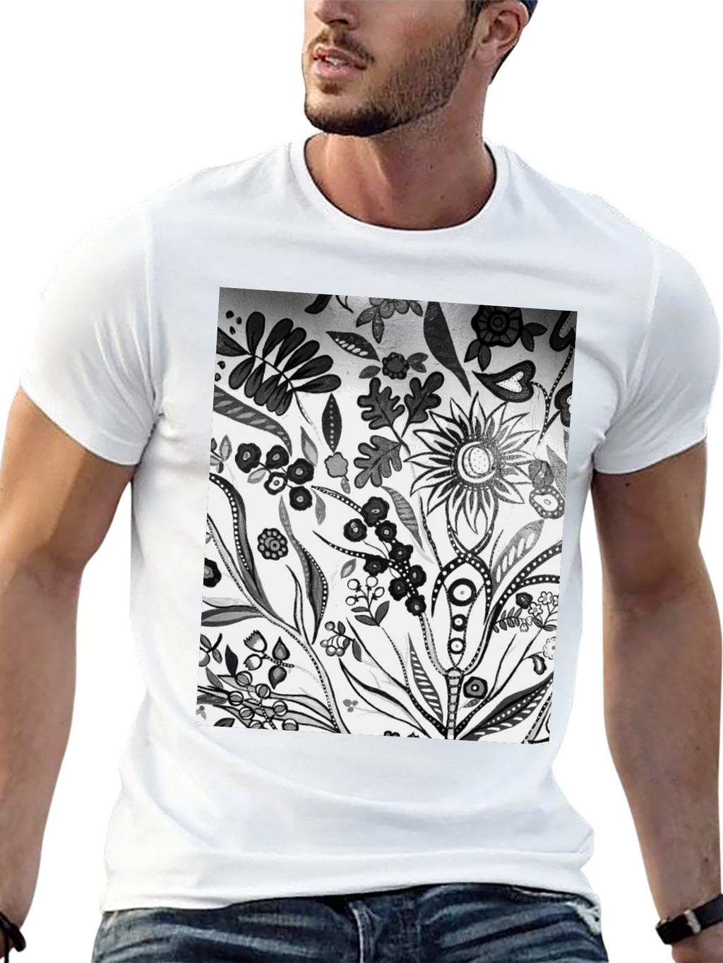 Floral Pattern Black Graphic Tee
