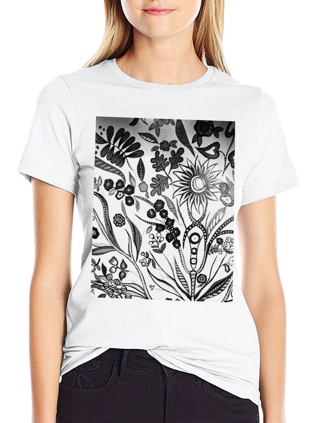 Floral Pattern Black Graphic Tee