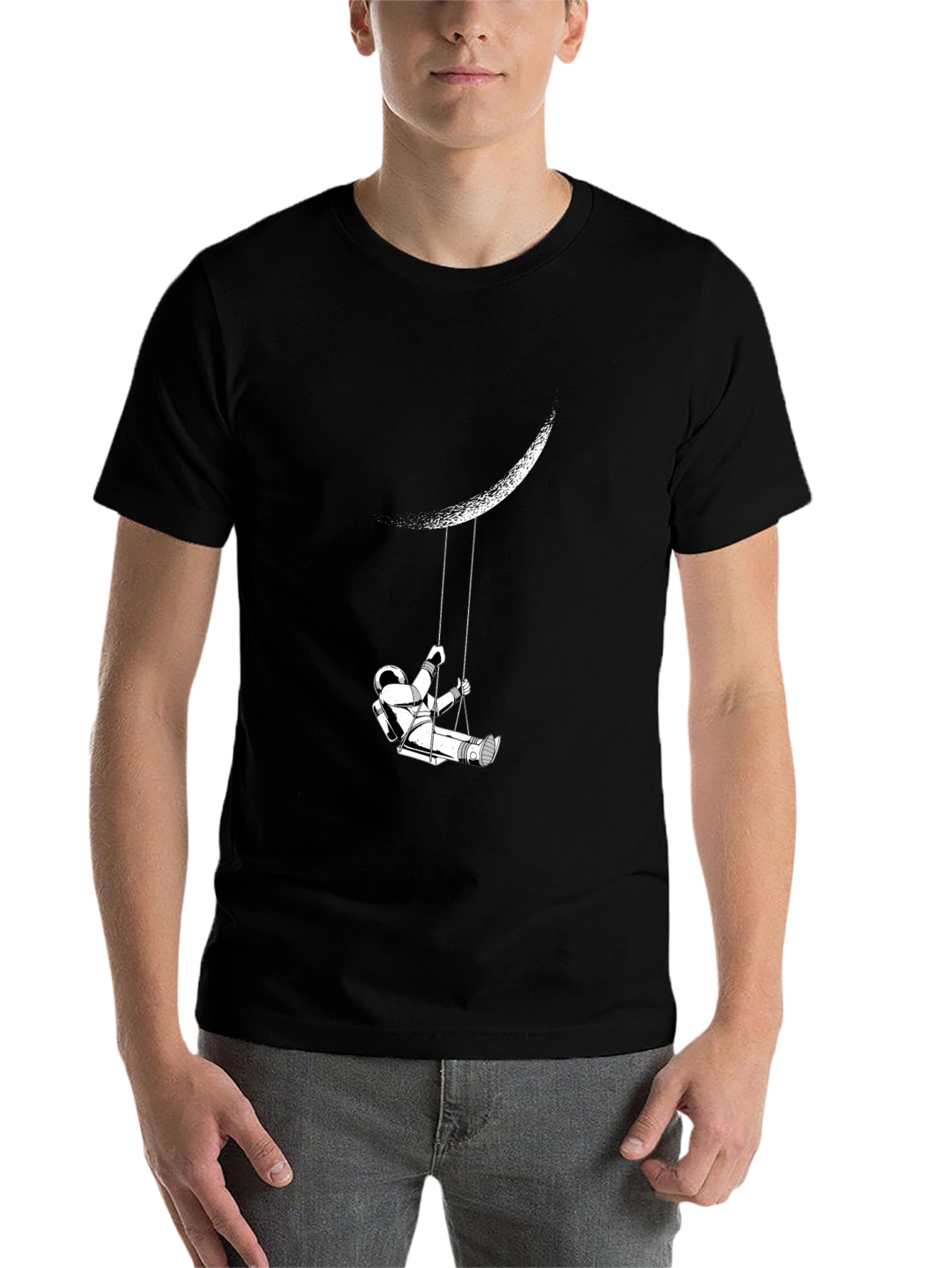 Astronaut on Moon Swing Graphic Tee - Black