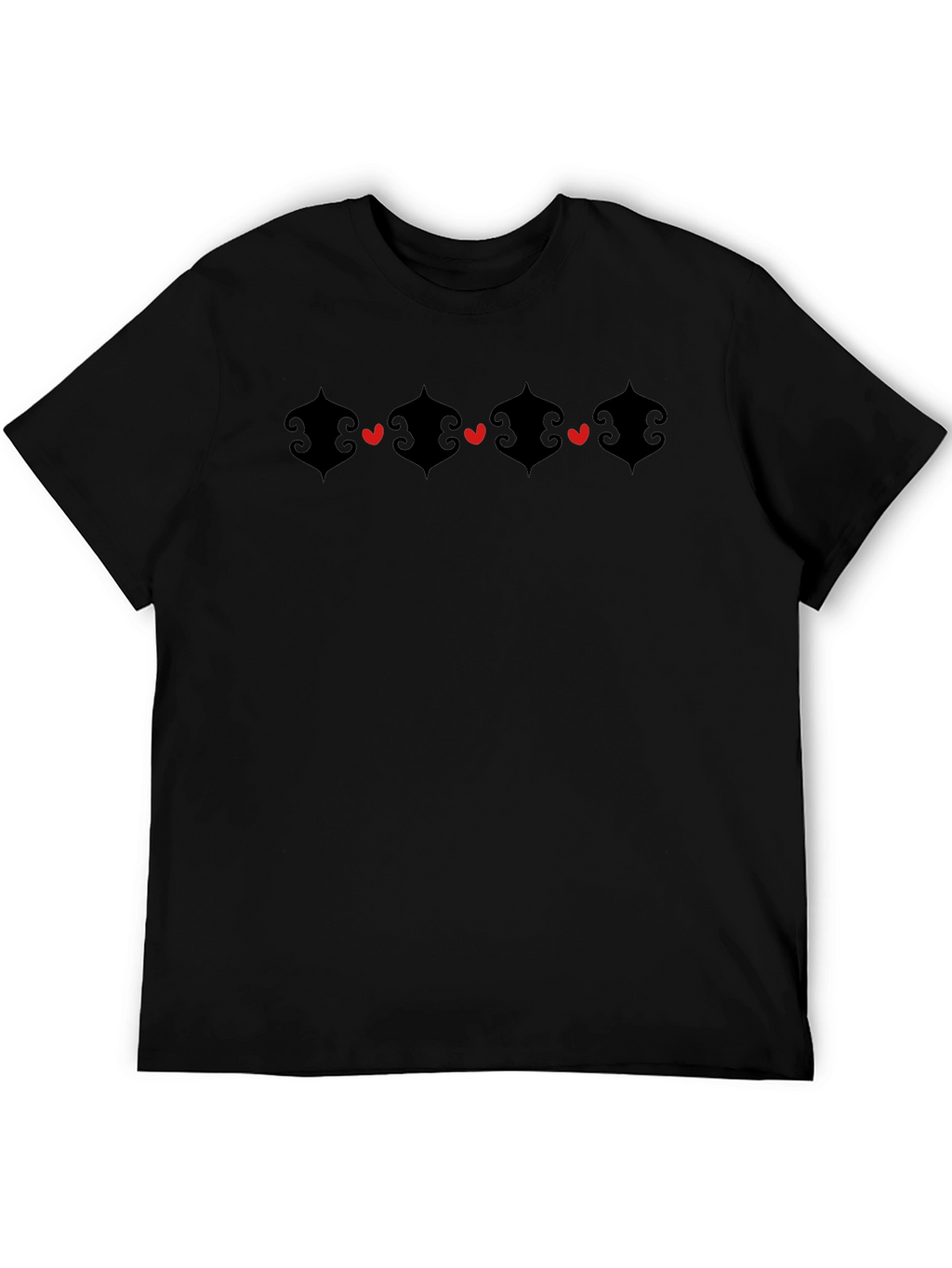 Heart Accent Graphic Black Crew Neck T-Shirt