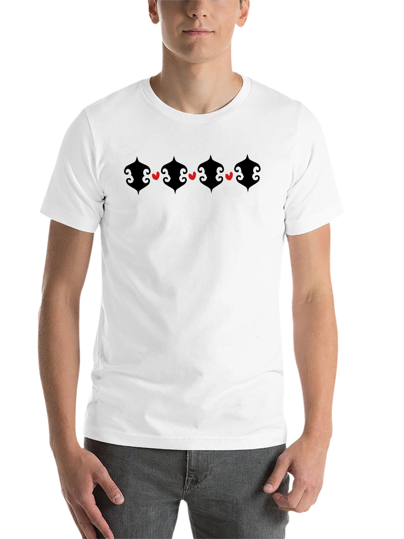 Heart Accent Graphic Black Crew Neck T-Shirt