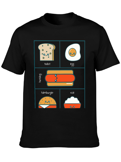 Kawaii Food T-Shirt: Toast Egg Hotdog Hamburger Rice