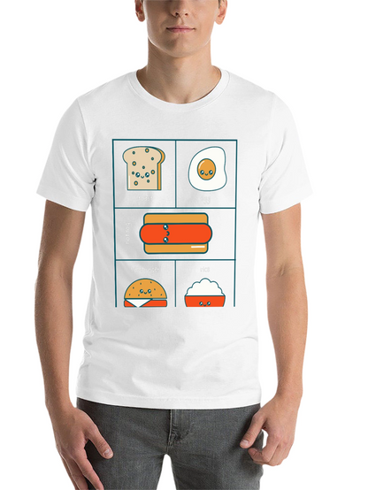 Kawaii Food T-Shirt: Toast Egg Hotdog Hamburger Rice